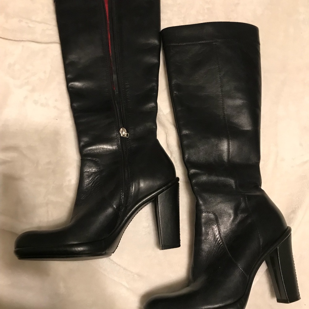 Black knee high leather boots